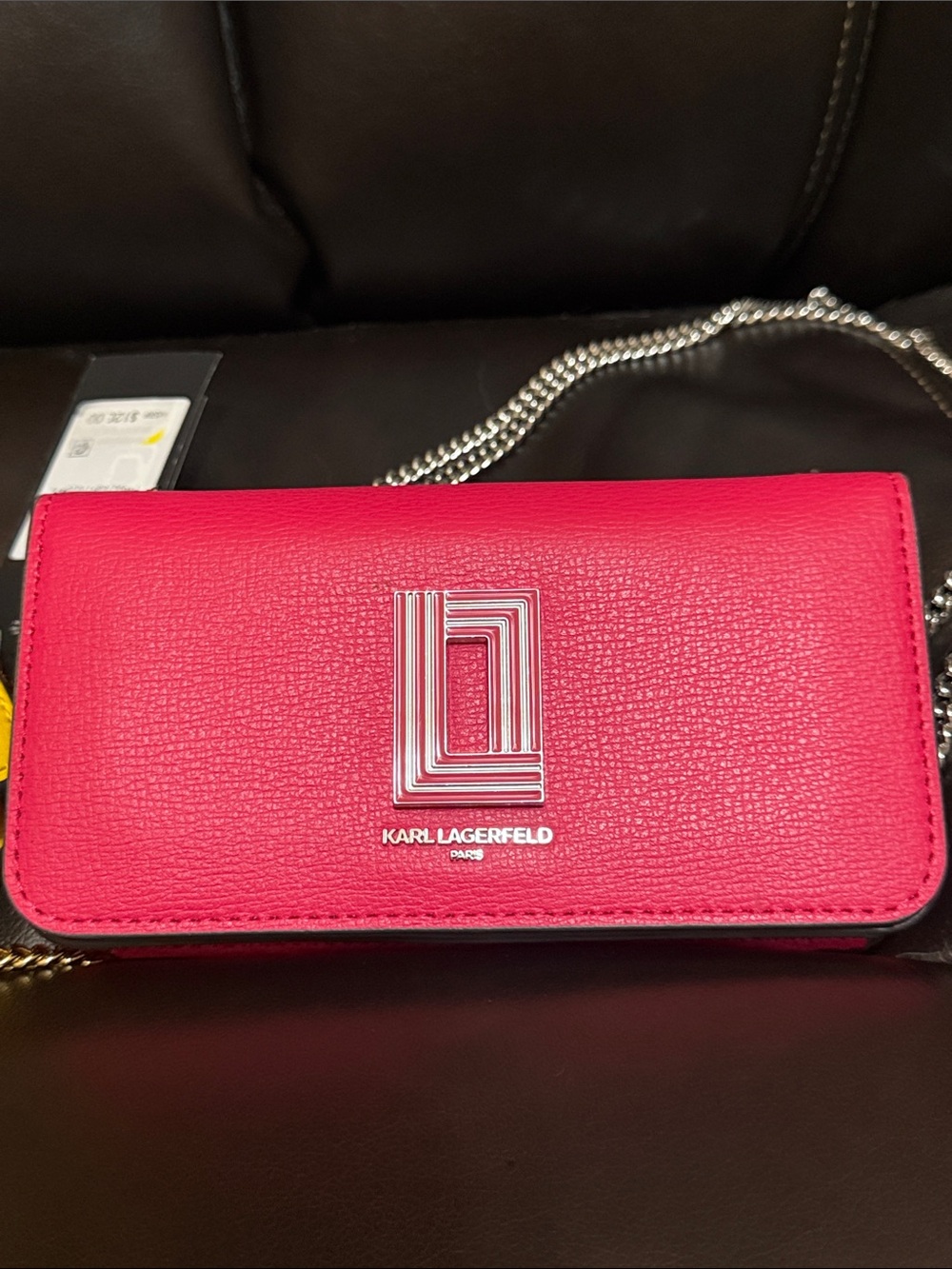 Karl Lagerfeld Hot Pink and Bright Yellow Chain Wallet Crossbody Set - Picture 4 of 9